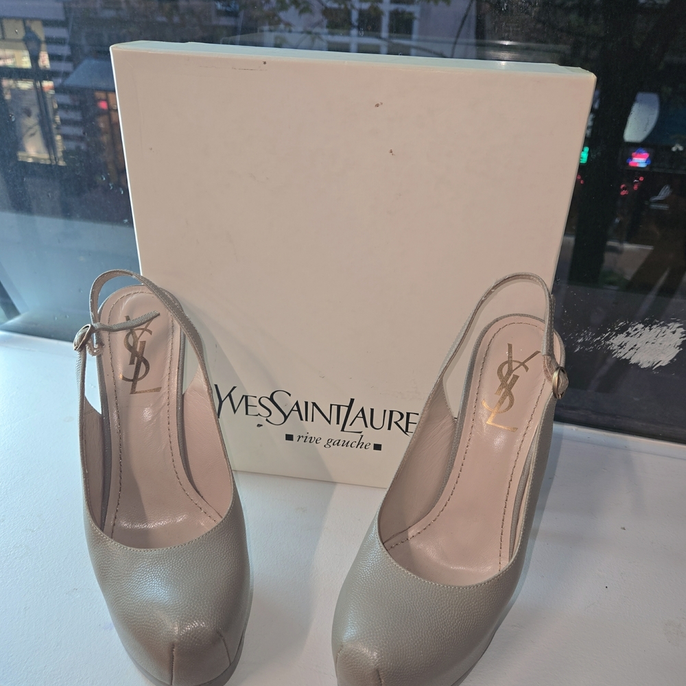 Yves Saint Laurent Tributes Gray Slingback Platforms